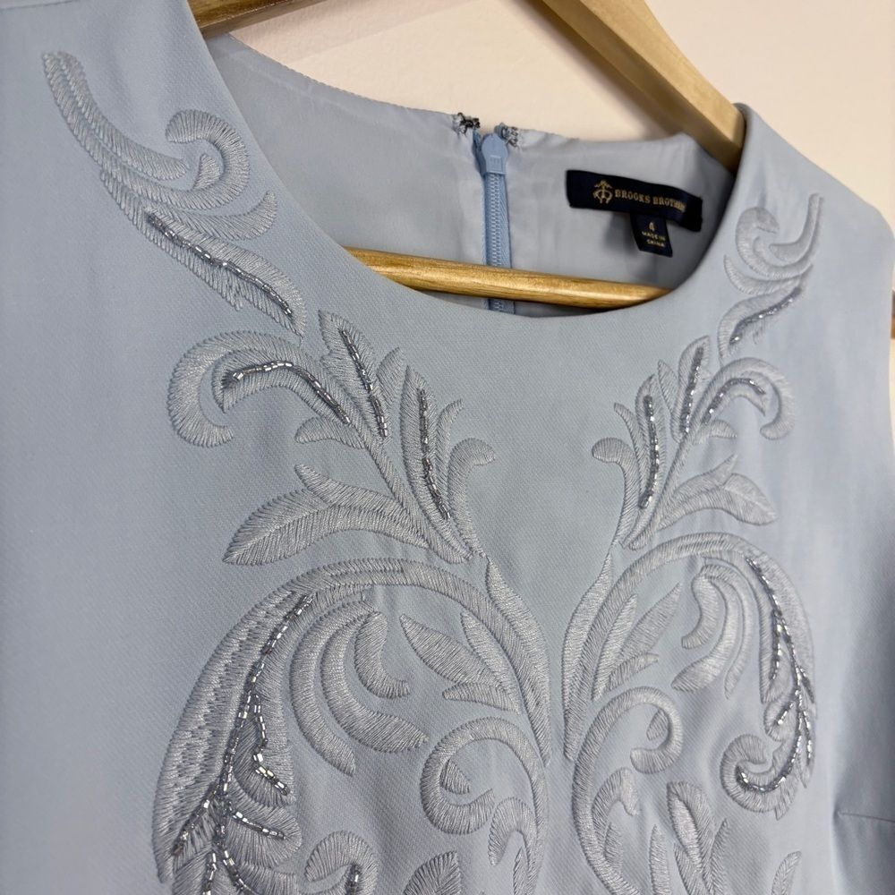 Brooks Brothers Blue Beaded Sleeveless Shift Dress Women's 4 Classic Preppy - Picture 6 of 10